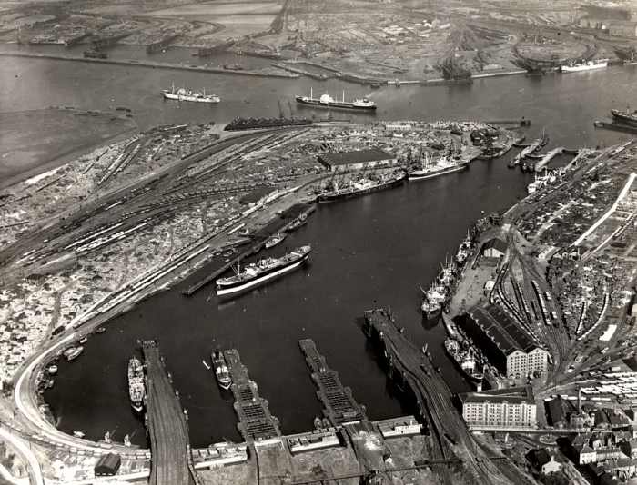 Tyne Dock coal staiths, South Shields at the mouth of the Tyne. This was one of the few deep water dock installations on the North East Cast, the coal was mined high inland in County Durham and brought here by rail