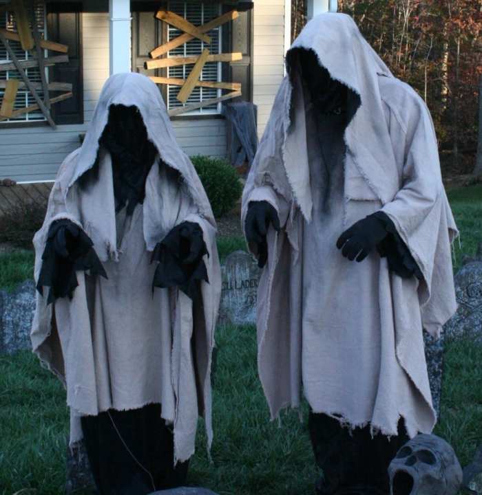 These may be typical of the very early Halloween costumes that were meant to frighten people, and they certainly do just that.