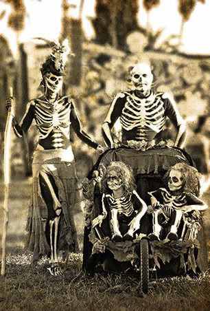This is "Mr.. Skelly Ton and the whole Ton family," decked out for Halloween in some pretty great costumes.