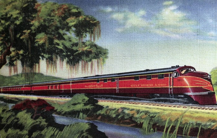 An artist rendition of the passenger train, the Rebel, which carried passenger to, from and past Houlka