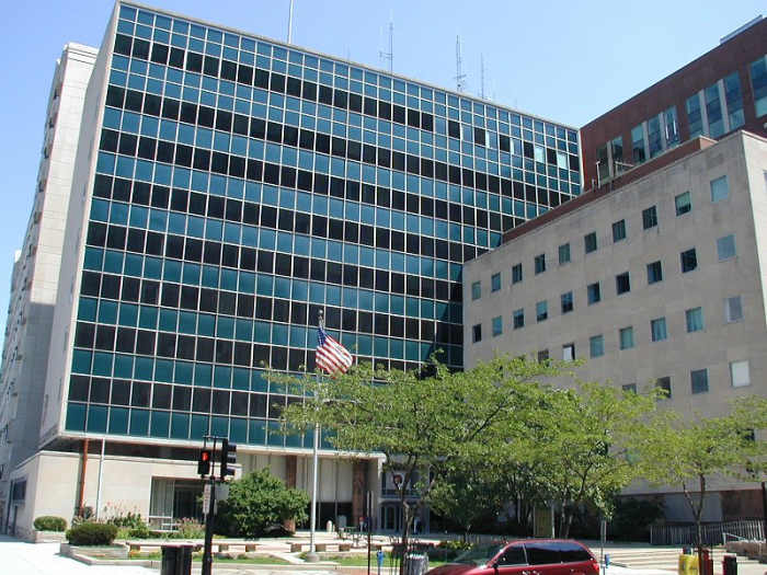 Lansing City Hall from the late 1950's showing curtain-wall construction