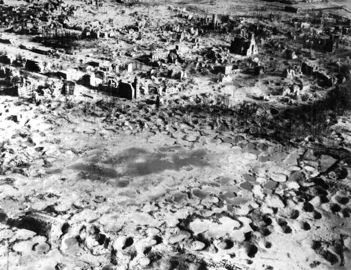 The ruins of Wesel Germany in 1945, 97% of all buildings in the city were destroyed by Allied bombing in an attempt to break the moral of the German people.