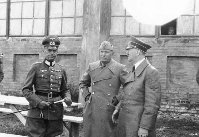 Rundstedt, Benito Mussolini, and Adolf Hitler, Russia, 1941. General Gerd von Rundstedt commanded the sixty German divisions along the Western Front December 1944.