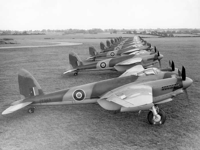 The Mosquito fighter bomber was the fastest prop driven plane of the Second World War flying at speeds of over 400 mph. Made mostly of wood it was very effective destroying German armor on the ground.
