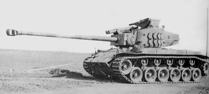 The American M26 Super Pershing tank began to arrive on the battlefield in Europe near the time of the Battle of the Bulge. Its main gun was a long barrel 90mm.