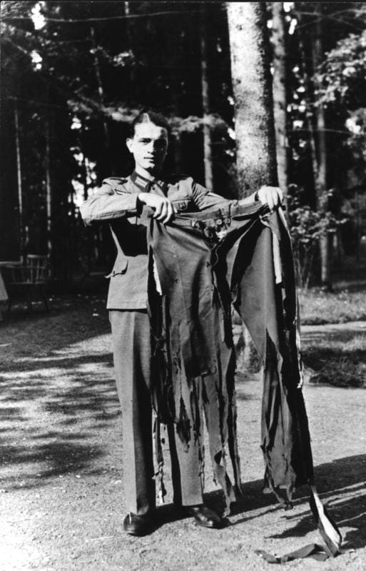 Hitler's tattered trousers. The bomb was only a few feet from his position at the conference table.
