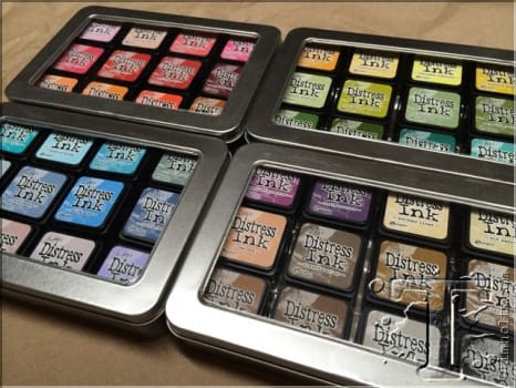 I love storing my distress inks in these handy containers made for them by Ranger, They fit in nicely and the lids stay put.
