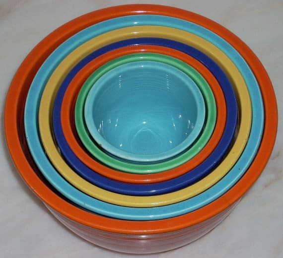 Shop diantiques had this bowl set for sale at $950. It's hard to find older sets in pristine condition and some of the things you may have seen at Grandmom's house may be worth their weight in gold!