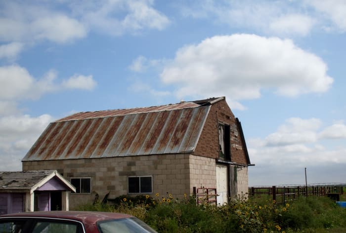The barn in question is old, but still in use. We repaired the roof in the spring of 2009. This photo was taken prior to the repair.