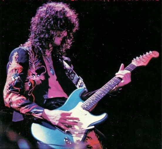 Jimmy Page playing a Fender Stratocaster, presumably during No Quarter, at Earls Court on the 23rd of May 1975