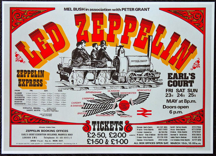 One of the most collected posters in rock history, made for advertising the final three concerts (the only three that were booked at first) at Earls Court in 1975