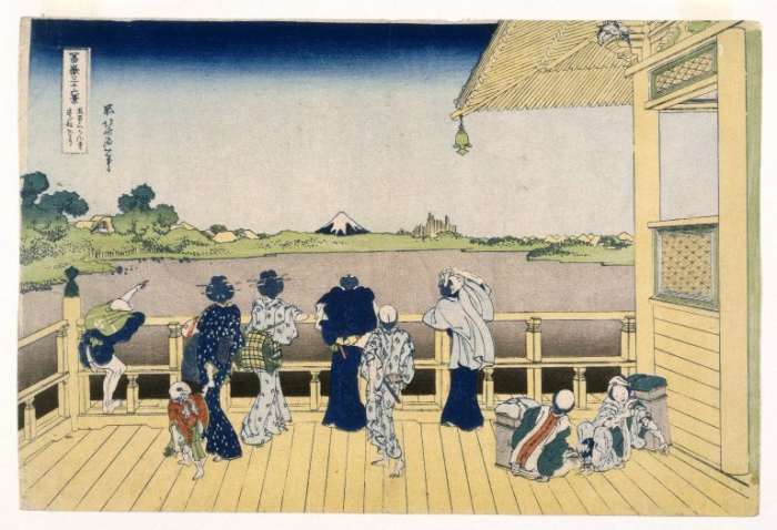 Fuji from the Platform of Sasayedo. Part of the series Thirty-six Views of Mount Fuji, no. 07 by Katsushika Hokusai