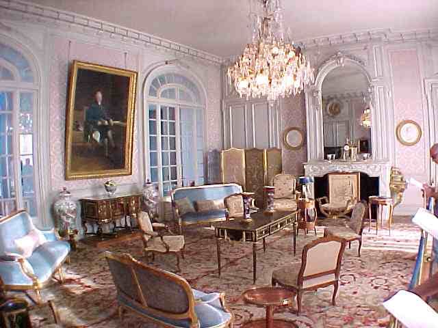 The Blue Salon. Decorated with Louis XV and Louis XVI style chairs, porcelain vases from China and Japon