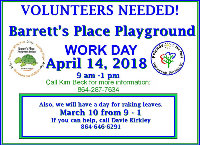 There is a job for everyone so come help keep our playground safe for our children.