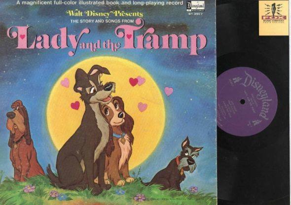 Walt Disney's "Lady and the Tramp" Disneyland Records Storyteller ST-3907 12" LP Vinyl Record (1980) Gatefold Cover w/ Illustrated Book