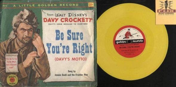 Walt Disney's Davy Crockett Be sure You're Right Golden Records D213 Yellow Vinyl Walt Disney Childrens Record