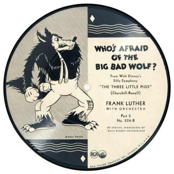 Frank Luther and His Orchestra Walt Disney Silly Symphony "The Three Little Pigs" b/w "Who's Afraid of the Big Bad Wolf?" RCA Victor 224-B Part 2 7" 78 rpm Shellac Record