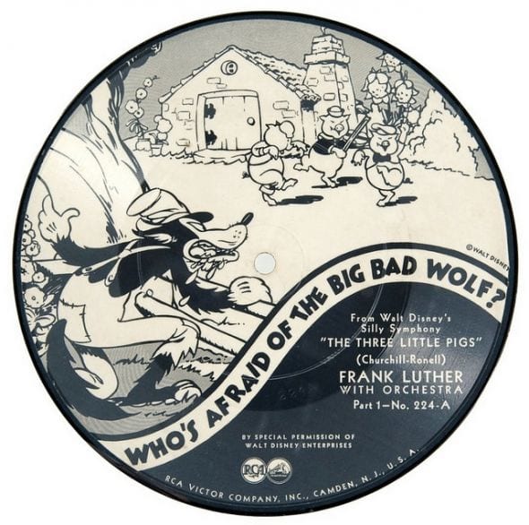 Frank Luther and His Orchestra Walt Disney Silly Symphony "The Three Little Pigs" b/w "Who's Afraid of the Big Bad Wolf?" RCA Victor 224-A Part 1 7" 78 rpm Shellac Record