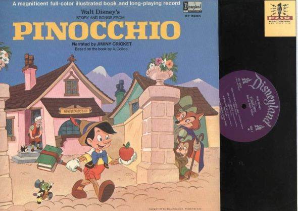 Walt Disney's "Pinocchio" Disneyland Records Storyteller ST-3905 12" LP Vinyl Record (1969) Gatefold Cover w/ Illustrated Book