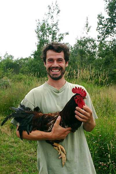 A man holding a rooster