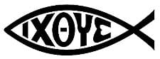 The fish symbol "Ichthus" written in Greek. The first, second and last letter super imposed upon each other gives you the 666 symbol.