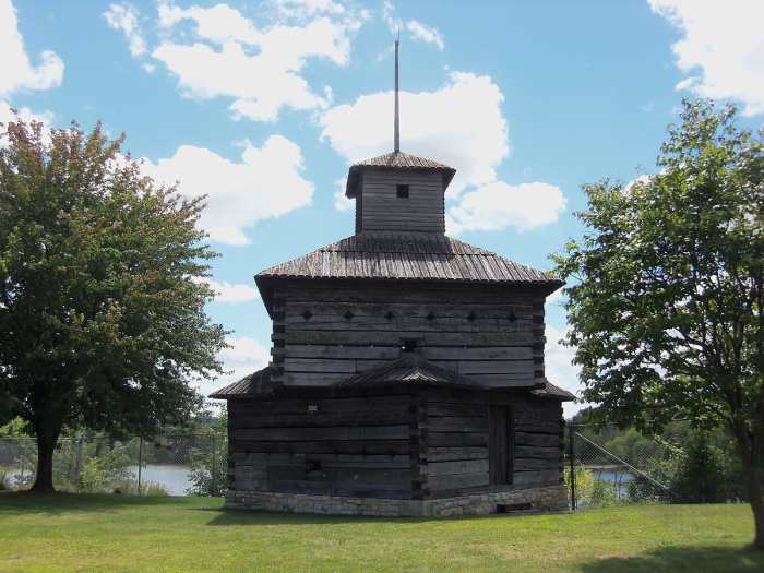 Replica of a blockhouse at Fort Armstrong on Arsenal Island in Rock Island, Illinois.