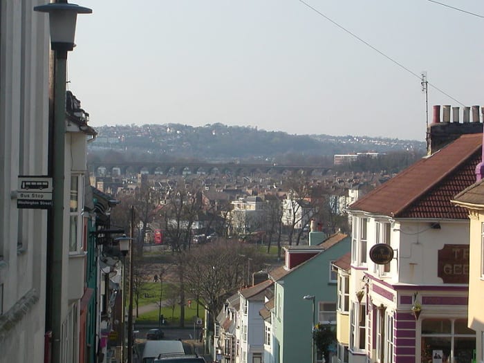 The view from the steep streets of Hanover. Hanover is a short walk from the city centre and is blessed with some of the best pubs in Brighton, some of which are well-known as both great eateries, and excellent live music venues