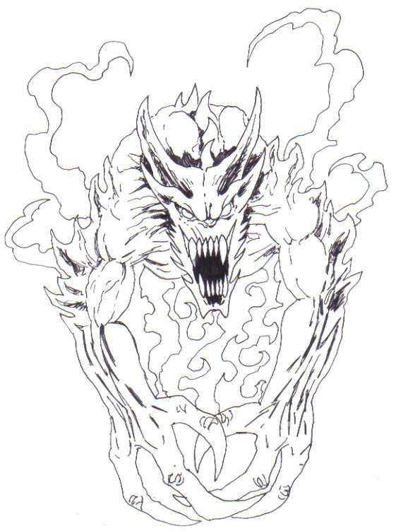 The Demon looks solid and evil when inked and the pencil lines are erased. Art Copyright Wayne Tully 2009.