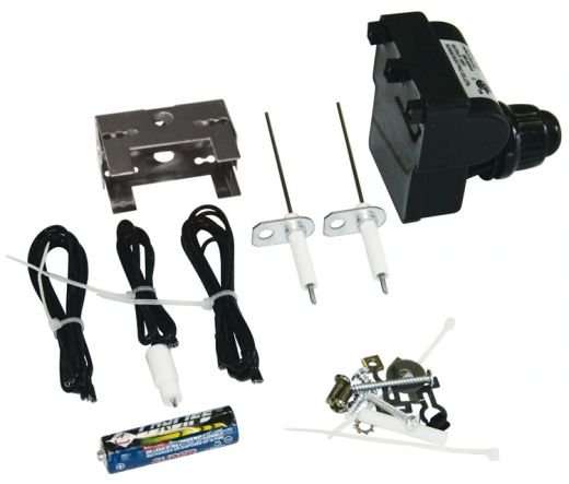 A universal bbq grill ignitor kit contains a battery module, electrode, and wires to start any barbeque and replace the ignitor.