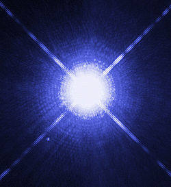 Hubble Image of the Sirius binary system, in which Sirius B can be clearly distinguished(lower left speck or dot, smaller than the bigger bright foreground lit star.