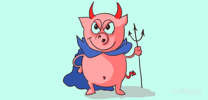 In some Christian art folklore, Satan is portrayed as having cloven hooves, snout, or curly tail like a pig.