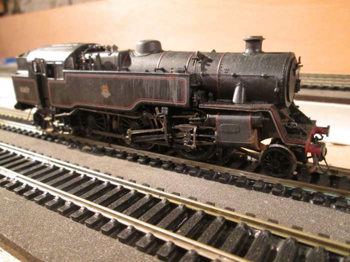 BR Standard 2-6-4 tank locomotive 80117 of Whitby shed seen from the fireman's side - that's him leaning out to spot a signal on a reverse curve
