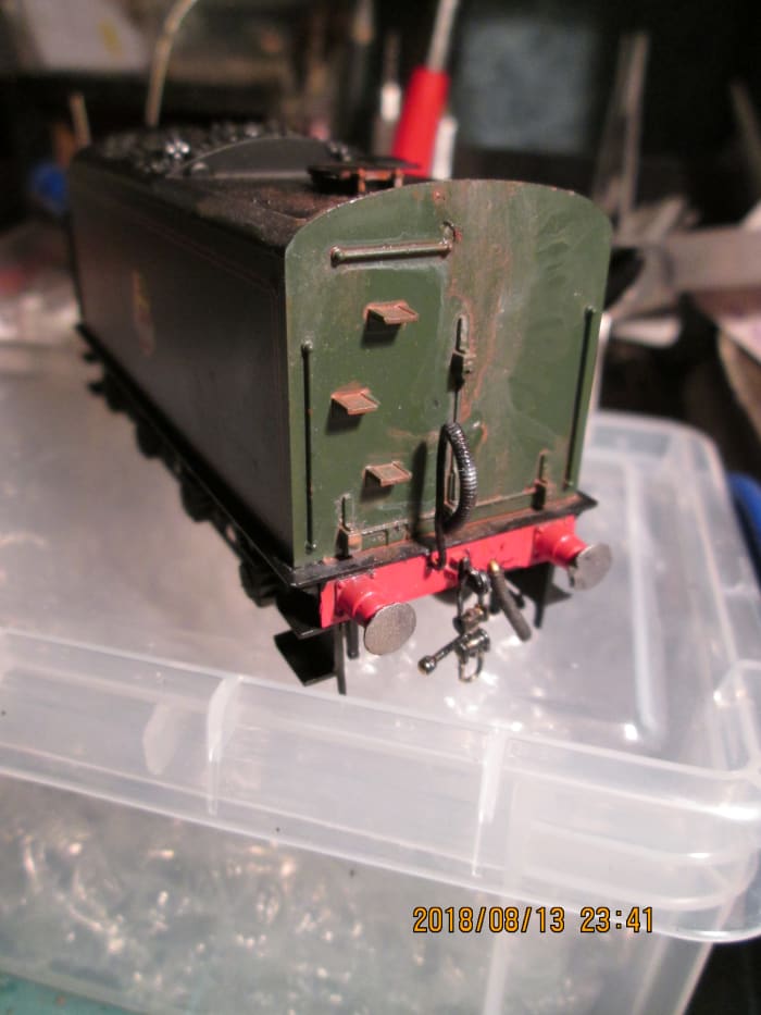 Rear view of the tender in the first stage of weathering. Where you start is your choice. The aim of the game is a passable reproduction of an engine that's been in service for a while and due for overhaul at North Road Works (Darlington, Co. Durham)