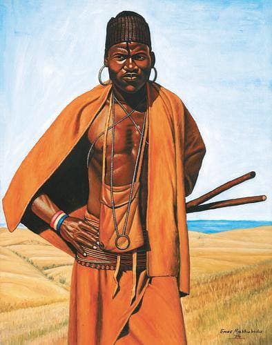 In African herder (plate 221), the painstaking care with which this eligible young Pondo man has dressed himself articulates his self-assertion and readiness to advance into the future. The fighting sticks showing from beneath his cloak also indicate