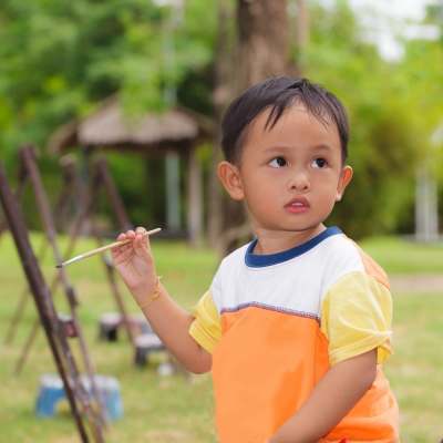 Never to young to paint a picture. Be sure to date it with child's name and age and mount it in a cute self-made frame. (See below.)