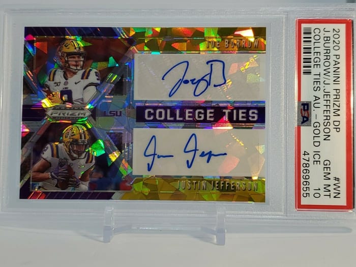 According to Ebay, this card was listed for $6k and was sold on a best offer. Neither player has done anything in the NFL. Further, dual signatures usually devalue cards because usually one player ends up being a dud.