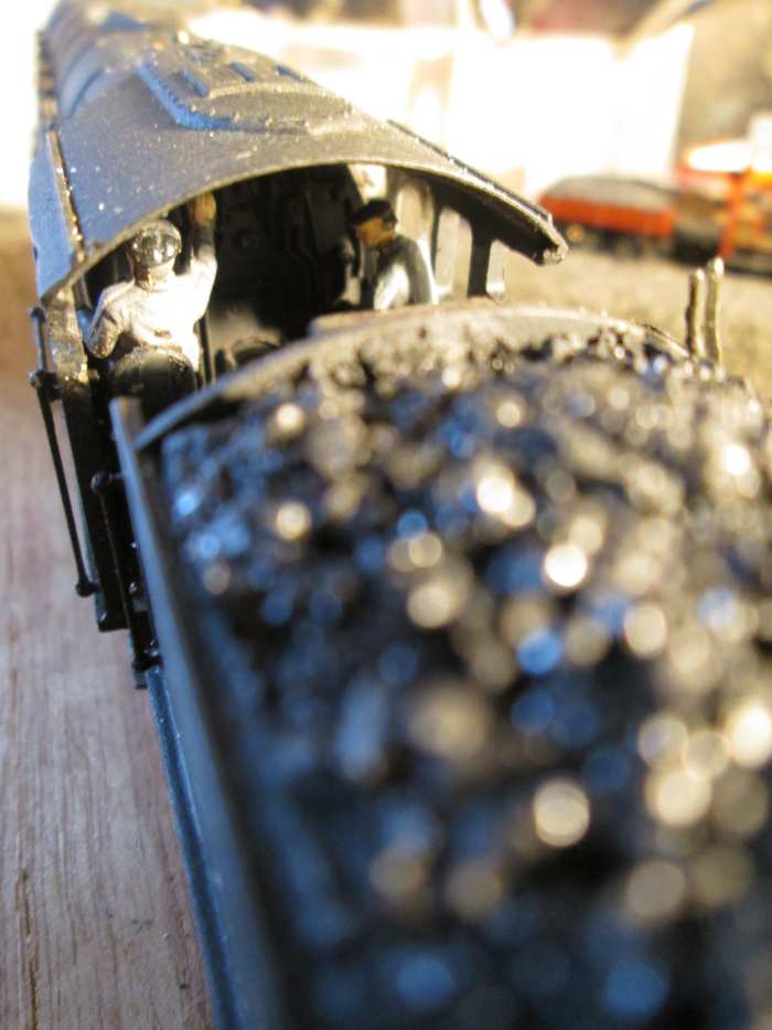 View over the front of the tender into the cab to show both ModelU crew seated (until the fire needs to be topped up)