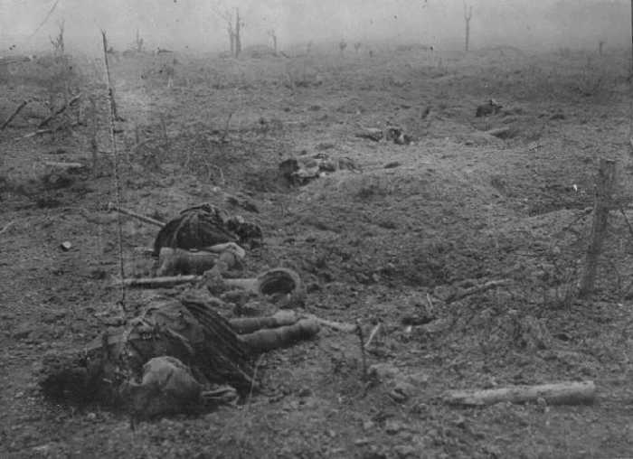 Caught in open ground tangled in the barbed wire and facing enemy machine gunners, meant only one thing. Here an entire regiment were slaughtered within 20 minutes.