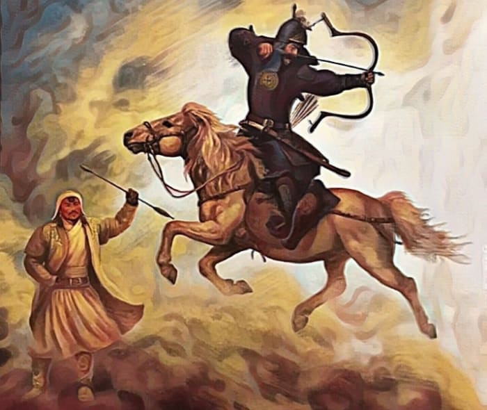 Čingischán (vlevo) a jeho sniper obecné, Jebe.