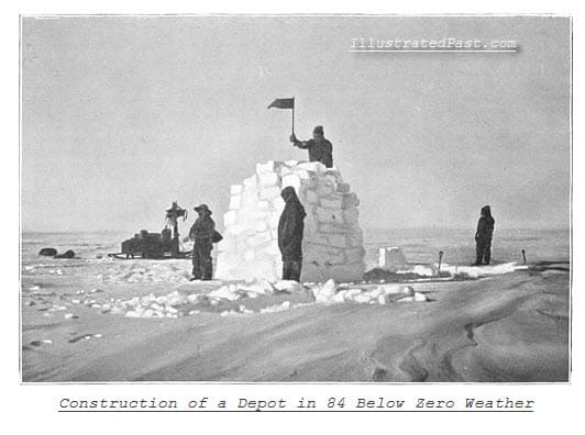 A supply depot. As the expedition approached the Pole, it left caches of food and supplies behind to lighten the dogs' load. The expedition would retrace its steps and use these stores on the return trip.