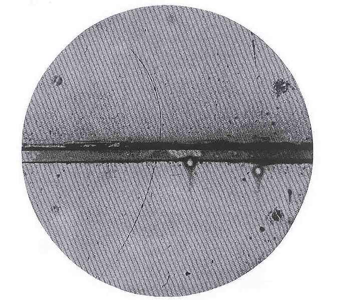 The first image of an antiparticle, by Carl D. Anderson (1905-1991) (Physical Review, Vol.43, p. 491)
