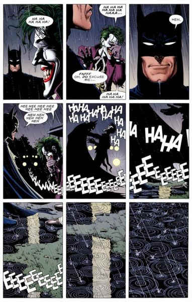 Biran Bolland and Alan Moore's Killing Joke another excellent example of a page layout and the panels are iconic. The film adaptation wasn't good, but at least it didn't mess with this scene.