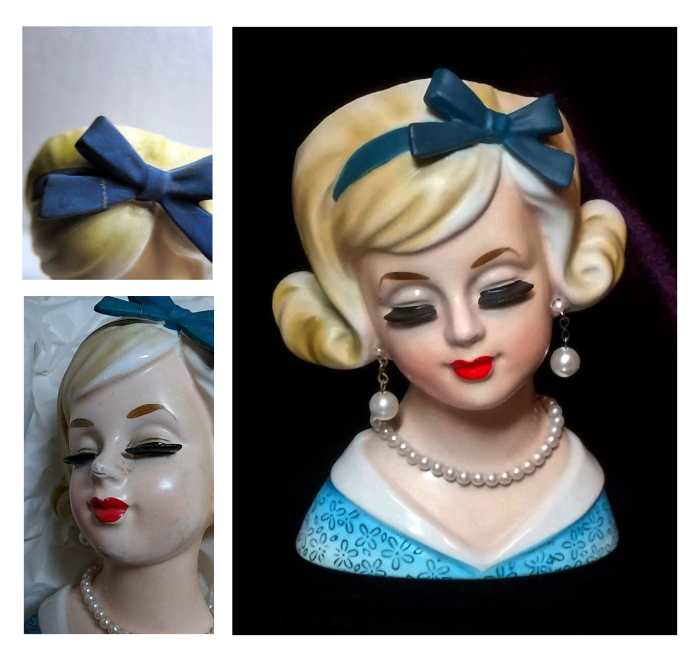 Enesco "Necklace Girl" head vase restored by Tammy Powelson Decker.