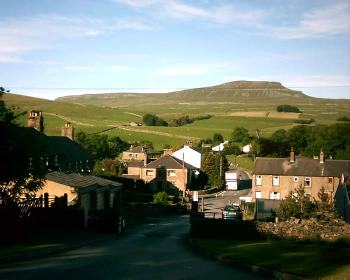 Horton-in-Ribblesdale looking east to Pen-Y-Gent, Yorkshire's third highest mountain in the southern angle of the Whernside-Ingleborough-Pen-Y-Gent triangle