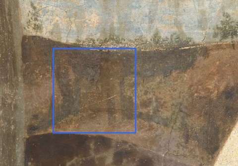 Piero della Francesca, Resurrection of Jesus Christ - Detail of a scarcely visible castle in the background