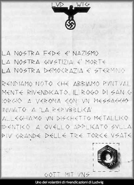 A leaflet found at one of the horrific acts perpetrated by the pair named "Ludwig". The police believe they were penned by the team member shown below.