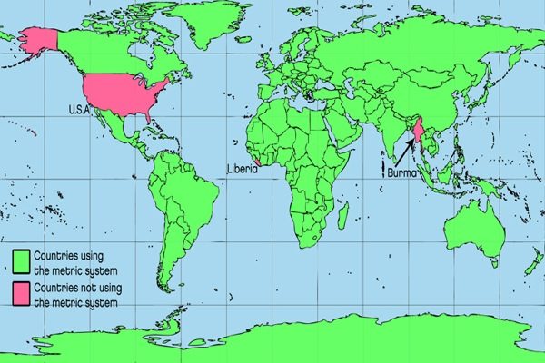 See how many countries use Imperial or customary measurement? Let's see, there's Burma, Liberia, USA and...