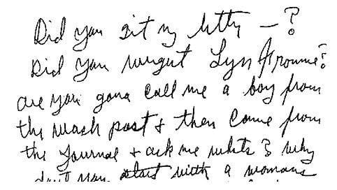 This is a sample of Charles Manson's handwriting. Notice that baseline is very wavy, indicating a person whose emotions are unstable and out of control.