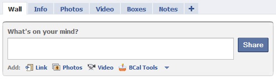 Clicking on the What's on your mind? box reveals the buttons for posting a link, photo, video, etc. on your wall or someone else's wall.