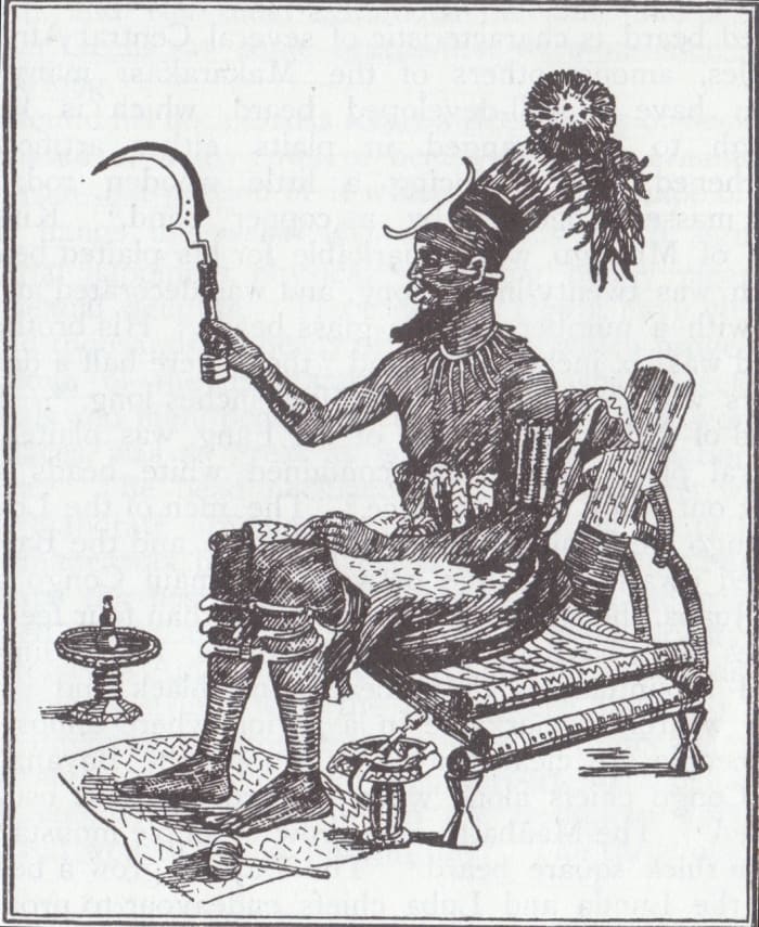 The picture of King Munza, of the Bayanzi supplies a good typical example of the Crowns which great African Kings wore